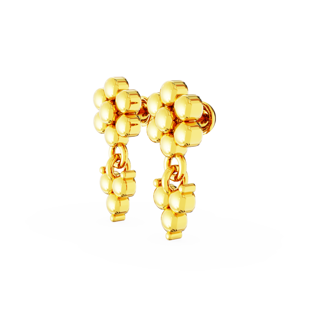 Gold Earrings - Plain Floral Design Stud Drops 01-11 -SPE Gold