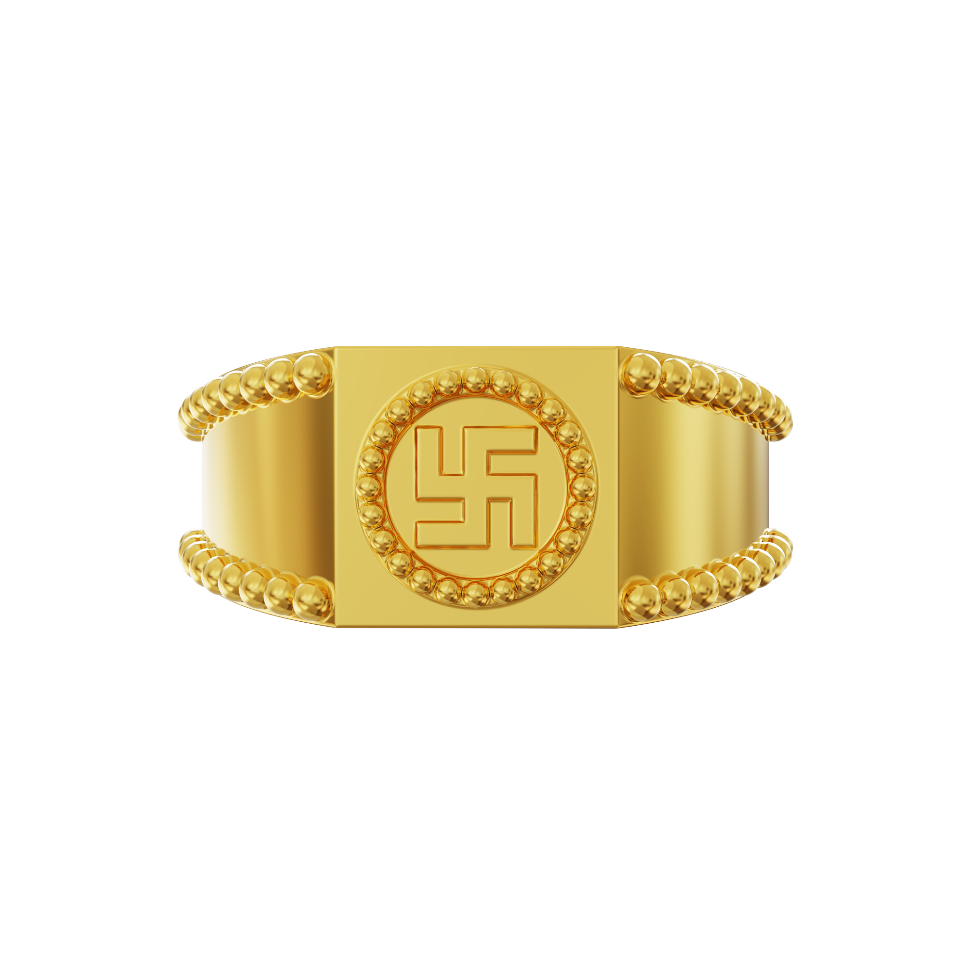 22 kt Gold Holy Swastik Mens Ring - RiMs26883 - 22 kt Gold Holy Swastik  Mens Ring is design with Swastik on it in shine finish that enhances its loo