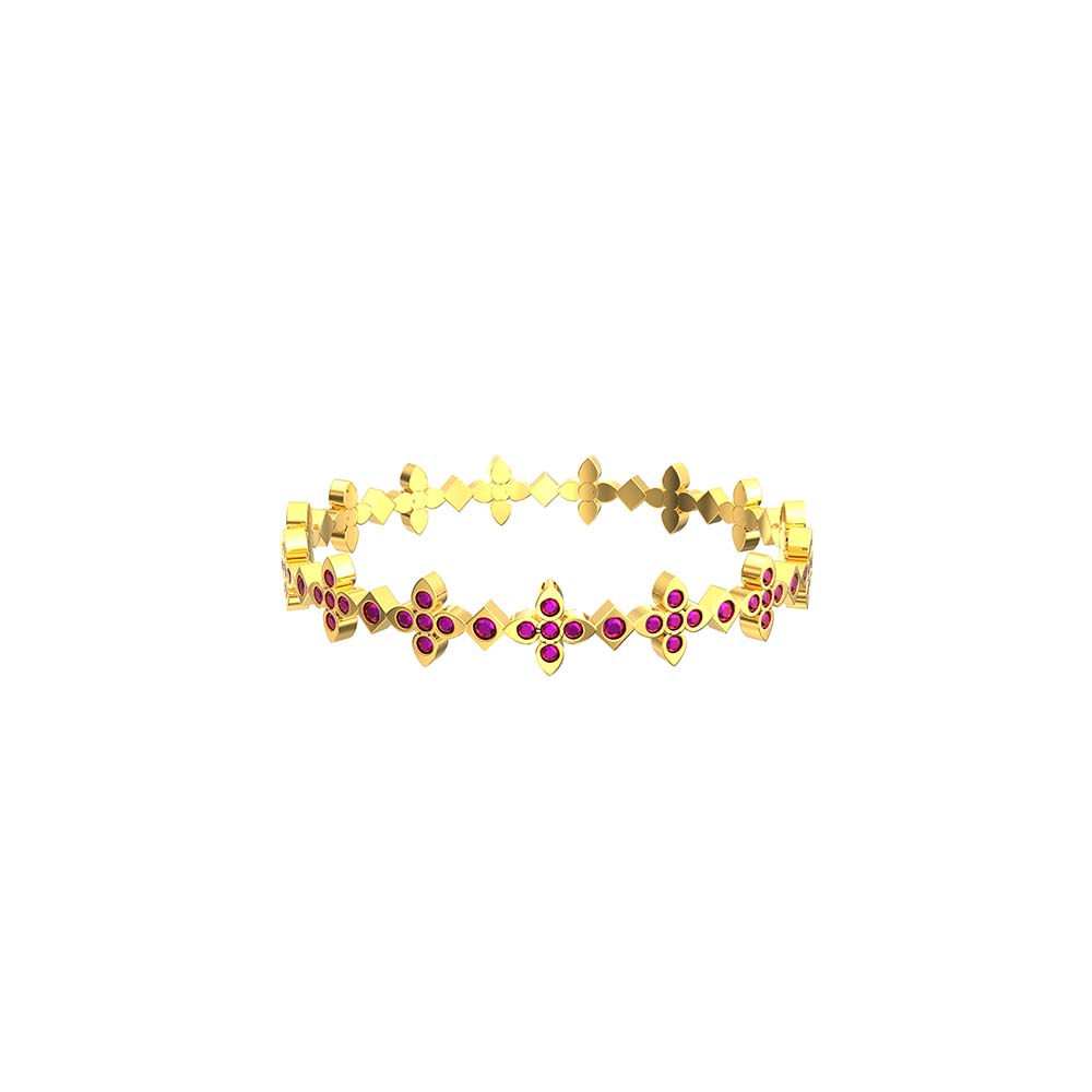 Same Color Stone Flower Design Gold Bangles