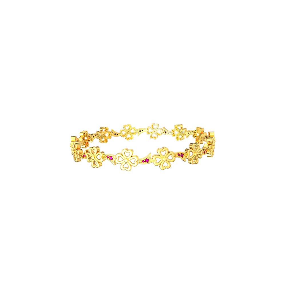 Stones In Between Flowers Gold Bangles