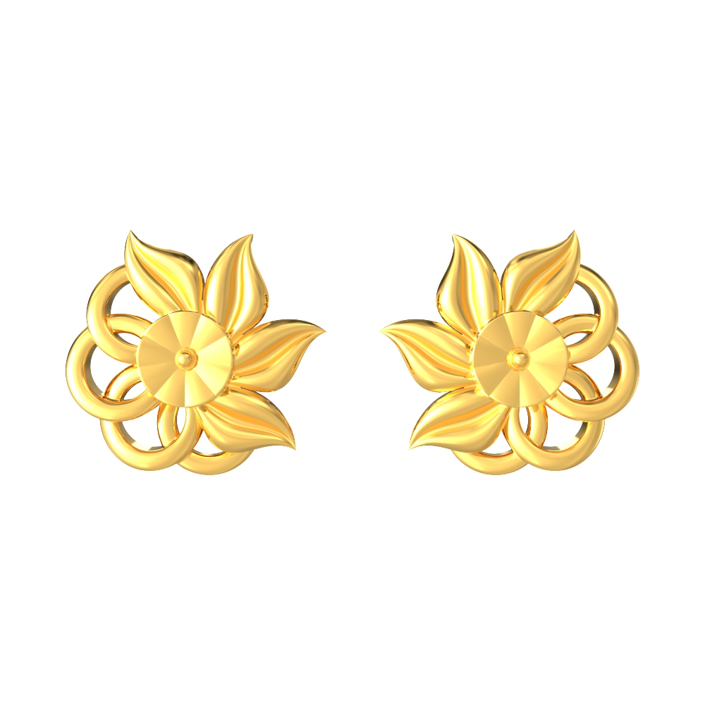 22k Flower And Leaf Gold Earring