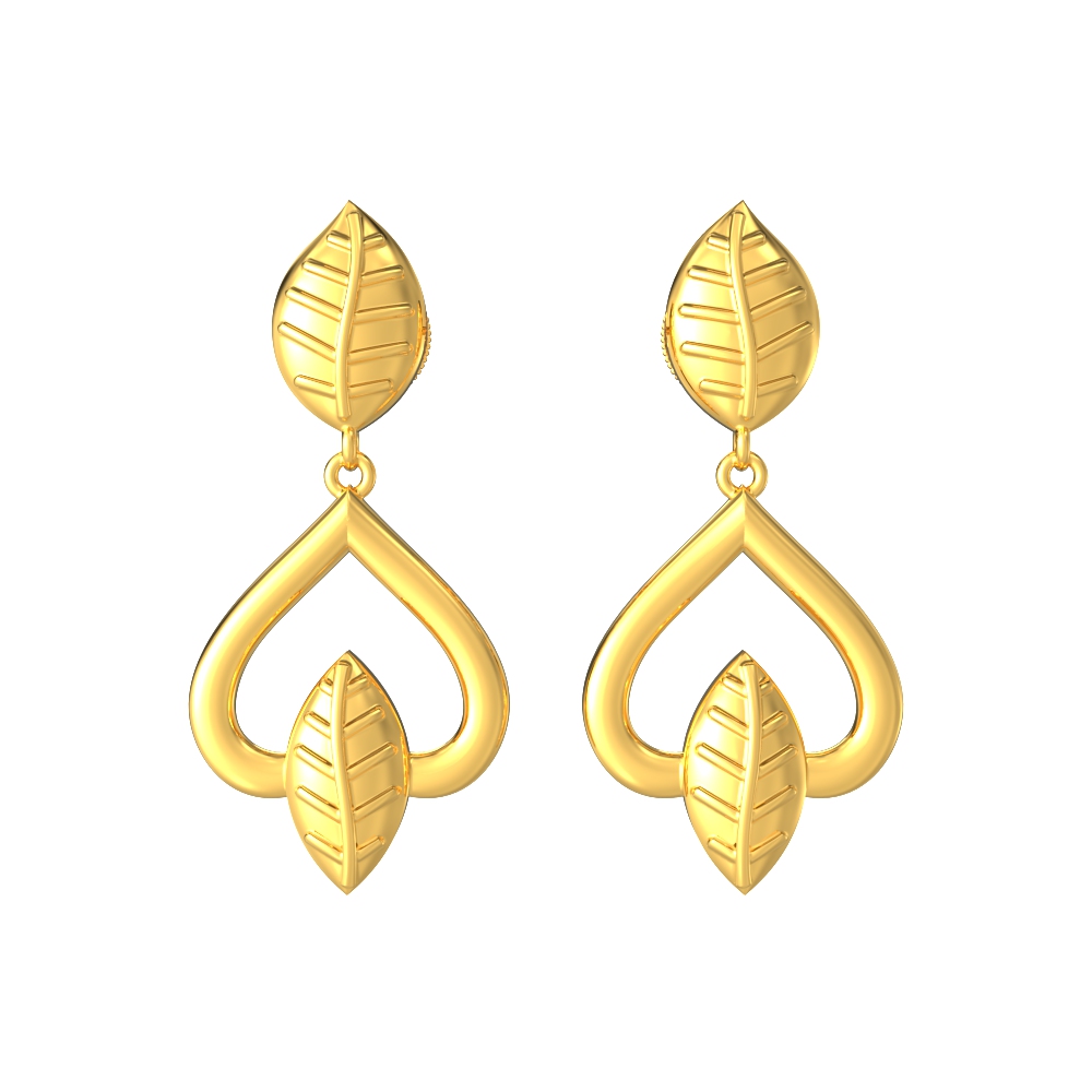 22k Nature Leaf Design Gold Earring