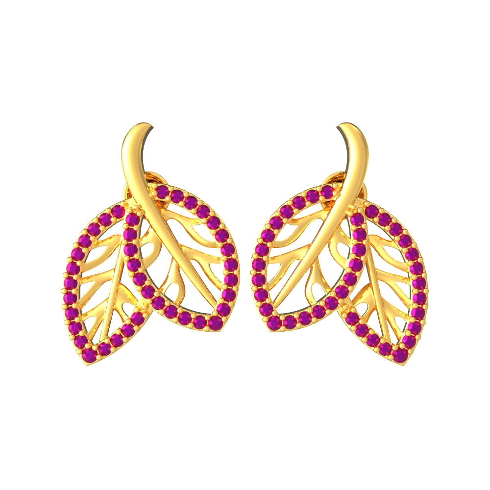 Double Leaf Stone Stud Gold