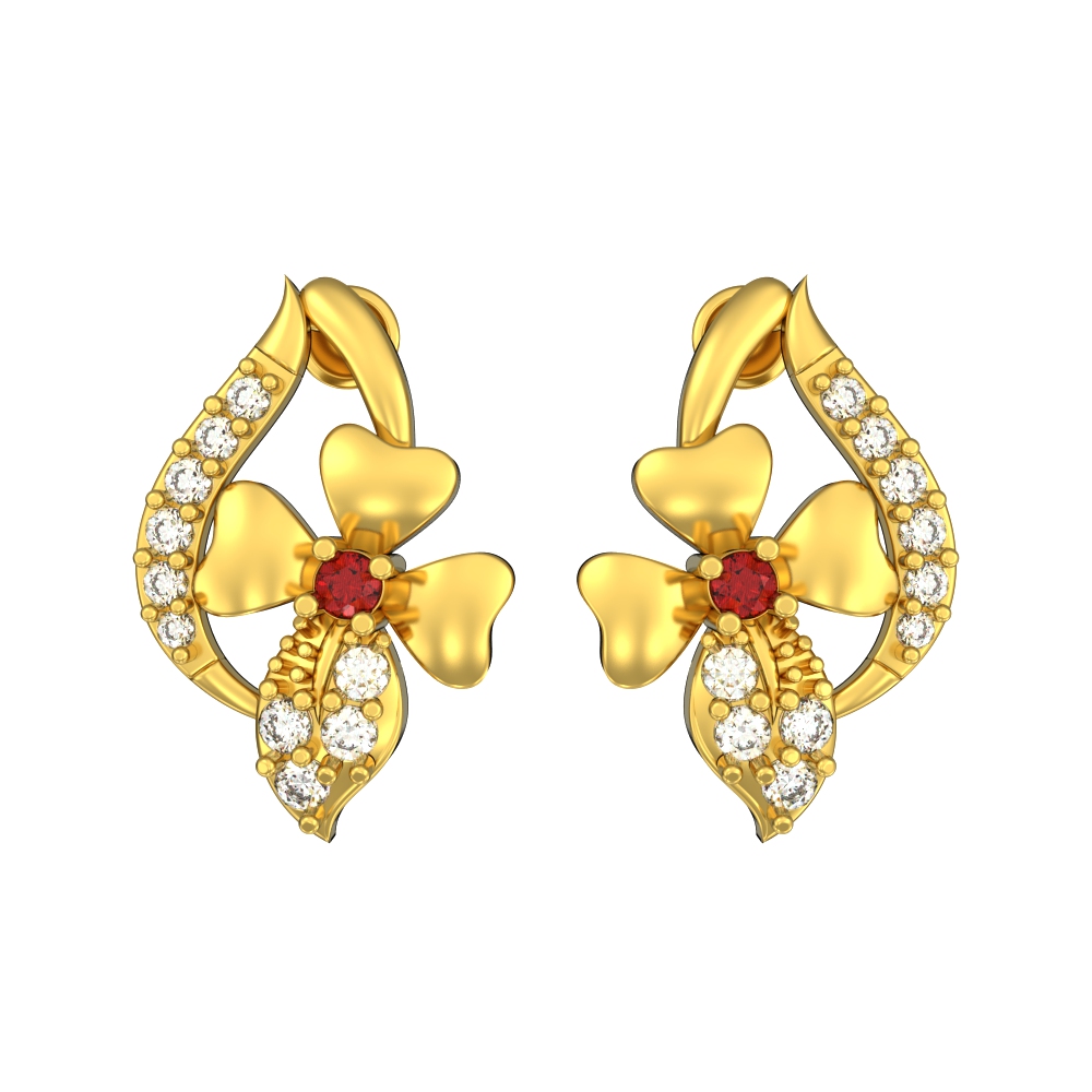 Floral Accent 22K Gold Studs