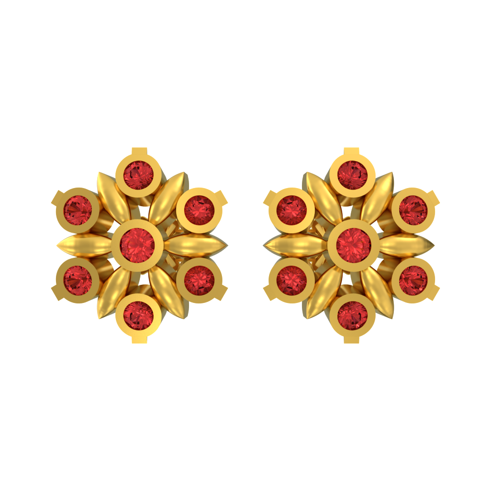 Glossy Floral Gold Studs