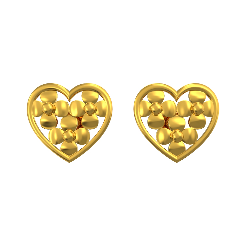 Heart Shape Flower Design Gold Earring