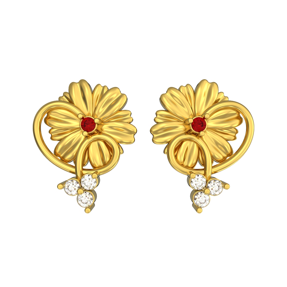 Magnificent Floral Design Gold Studs