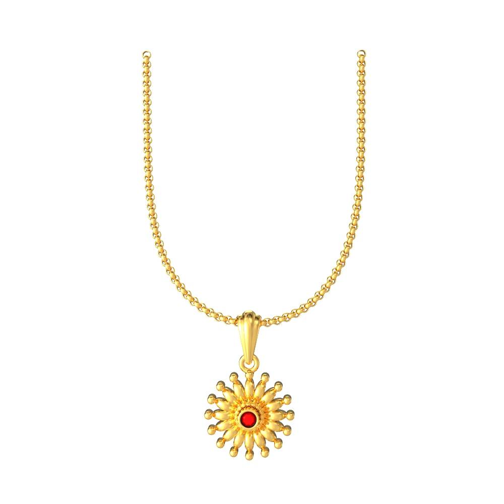 Red Stone Flower Gold Pendant