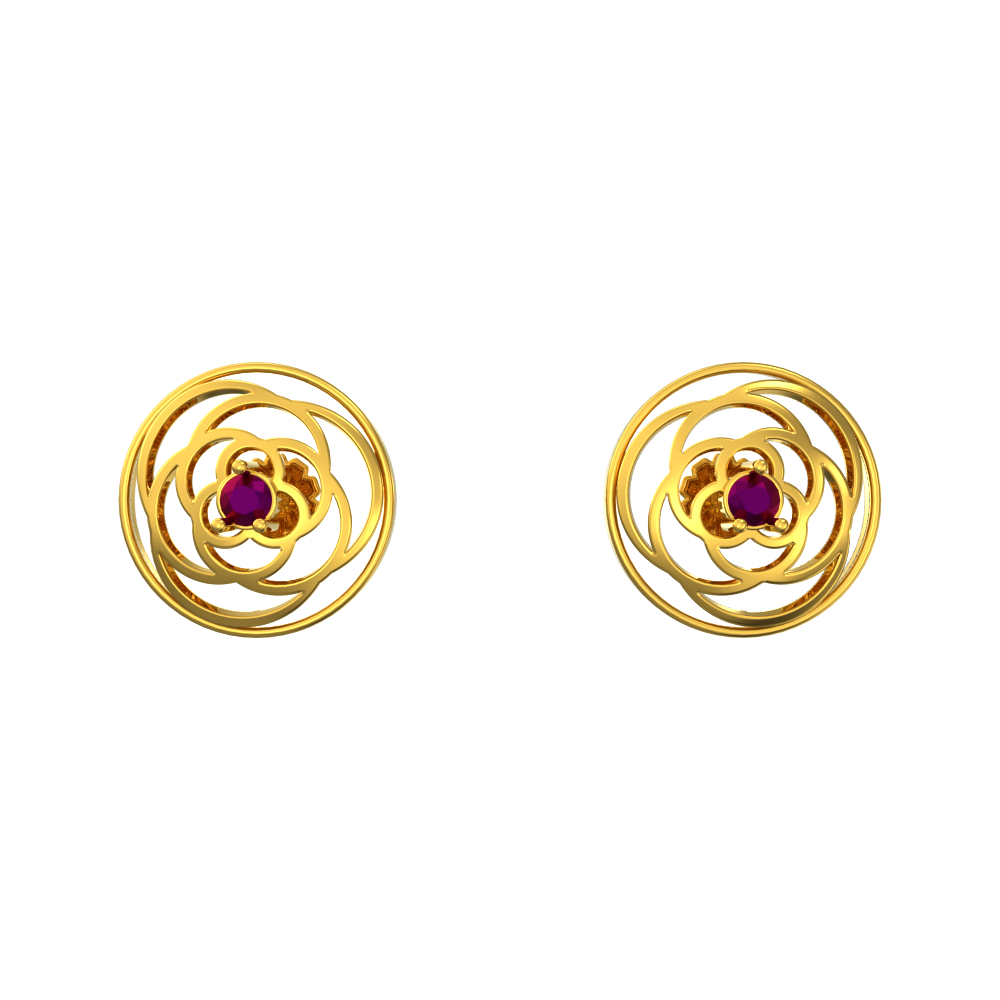 Spiral Red Stone Gold Studs