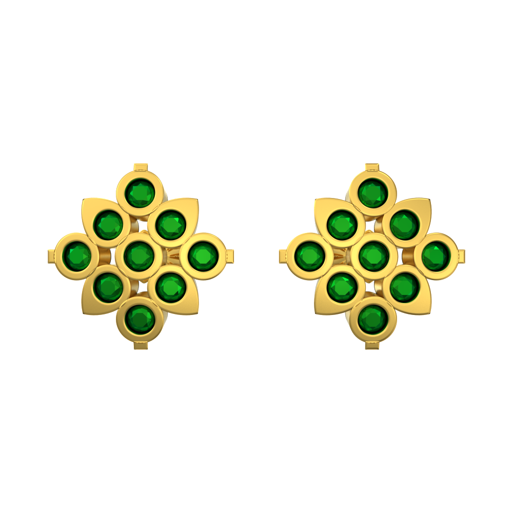 Stunning Green Floral Gold Studs