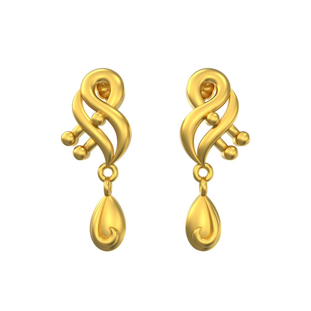 Plain Curve Gold Earring With Drops