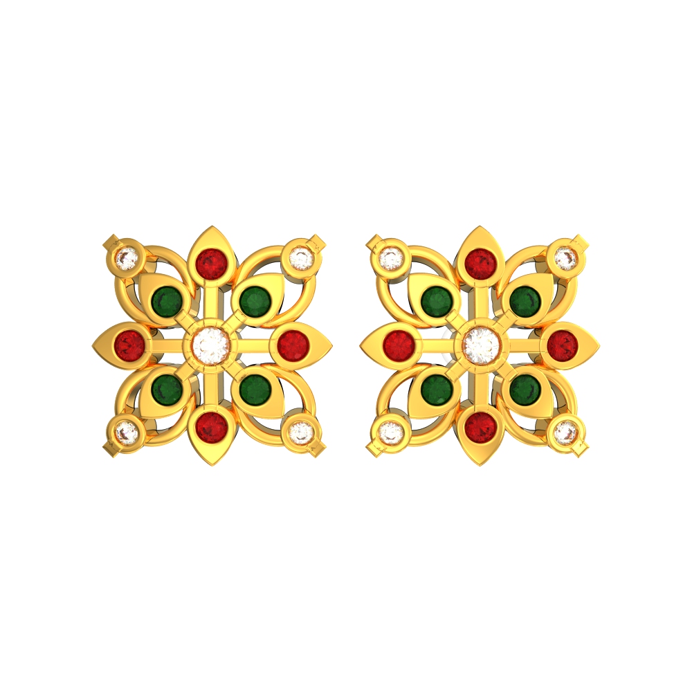 Blossom-Flower-Design-Gold-Stone-Stud