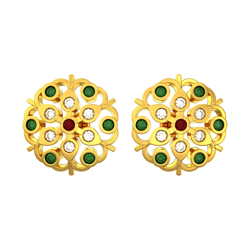 Circular-Floral-Design-Gold-Stone-Stud