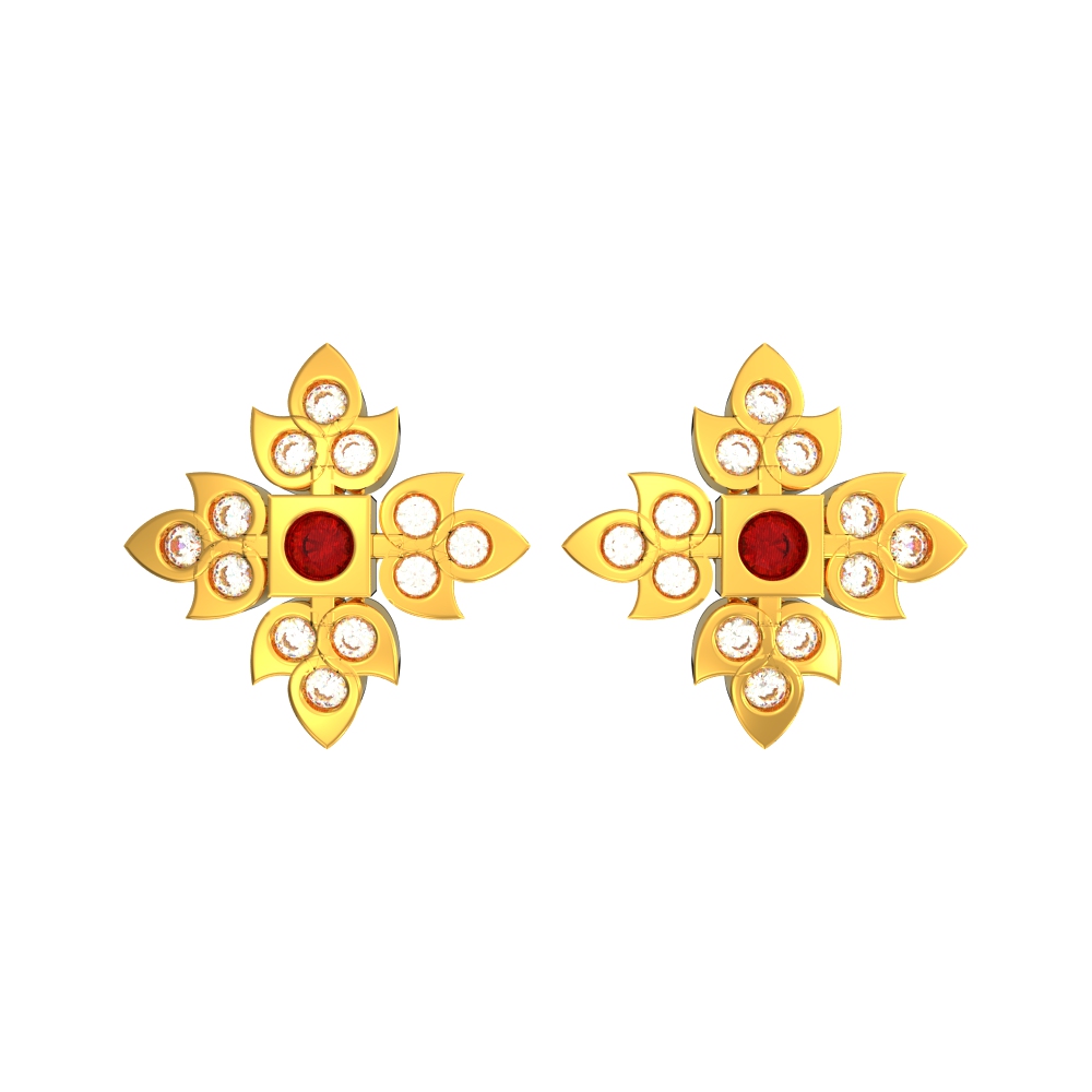 Graceful-Floral-Design-Gold-Stone-Stud