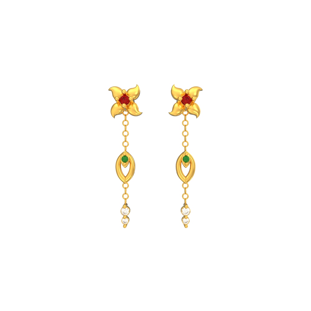 Hanging-Floral-Design-Gold-Drop-Earrings