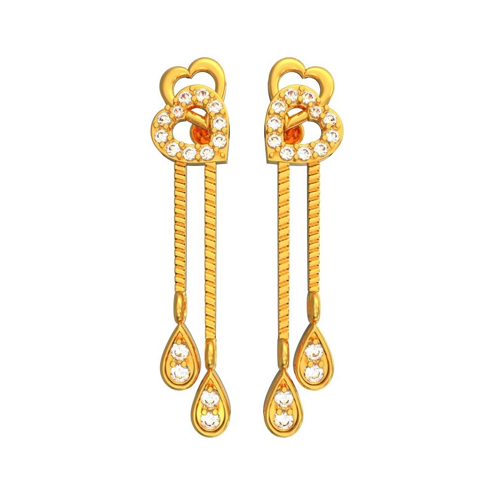 Hearty Petals Chain Drop Gold Earrings