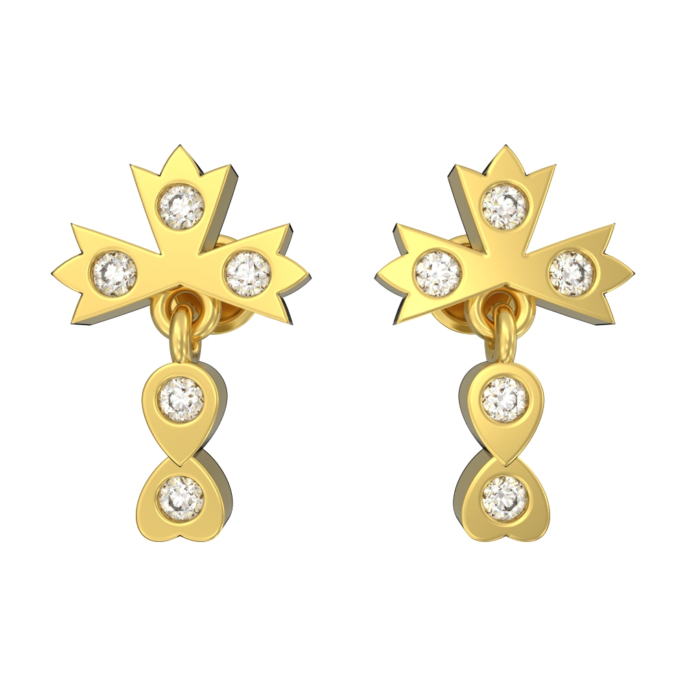 Yellow Gold Cross Earrings