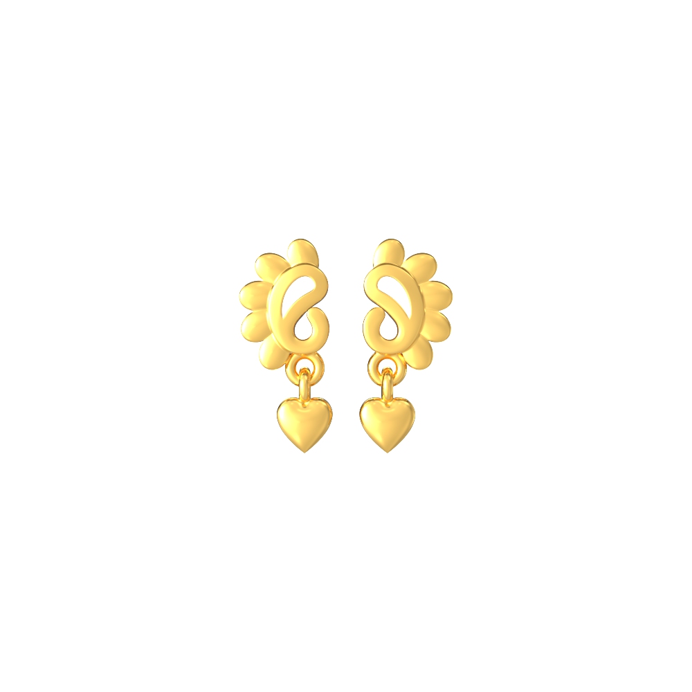 Dangling-Heart-Drop-Gold-Earrings