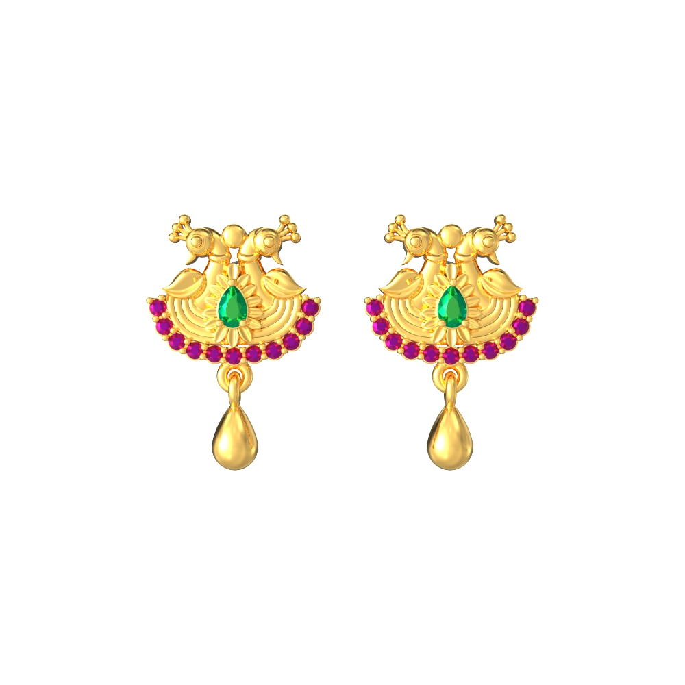 Peacock-Flaunting-Feathers-Gold-Earrings