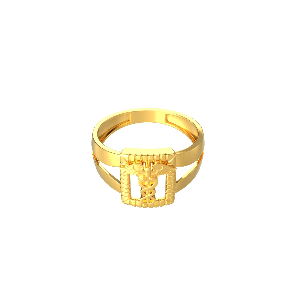 Doctor's Caduceus Symbol Engraved Gold Ring