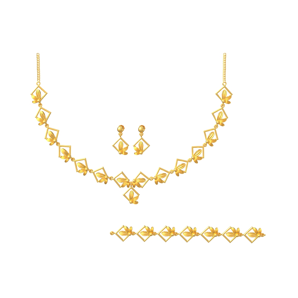 Blooming gold flower necklace set