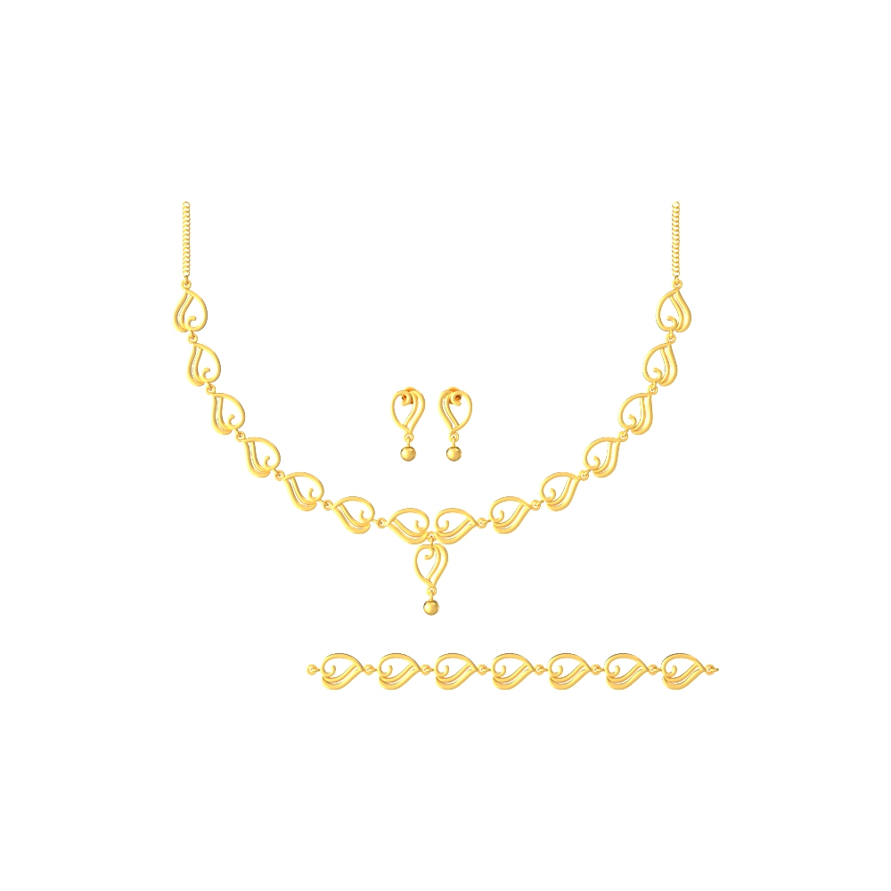 Floral Motif 22K Gold Necklace Set