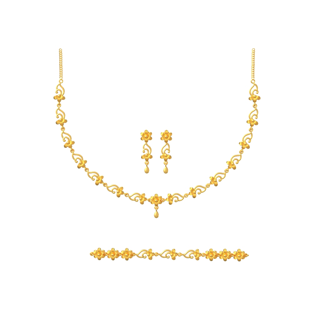 Gold blossom flower necklace set