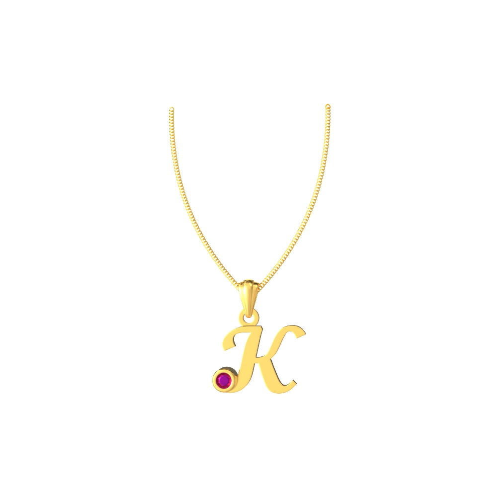 K Initial Gold Pendant with Gem