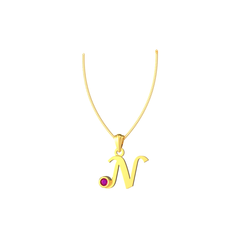 N Initial Gold Pendant with Stone