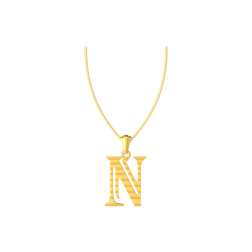 N initial alphabet gold pendant