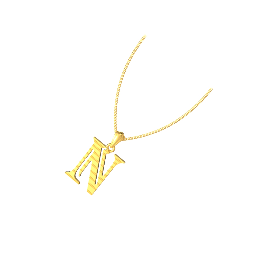 N initial alphabet gold pendant