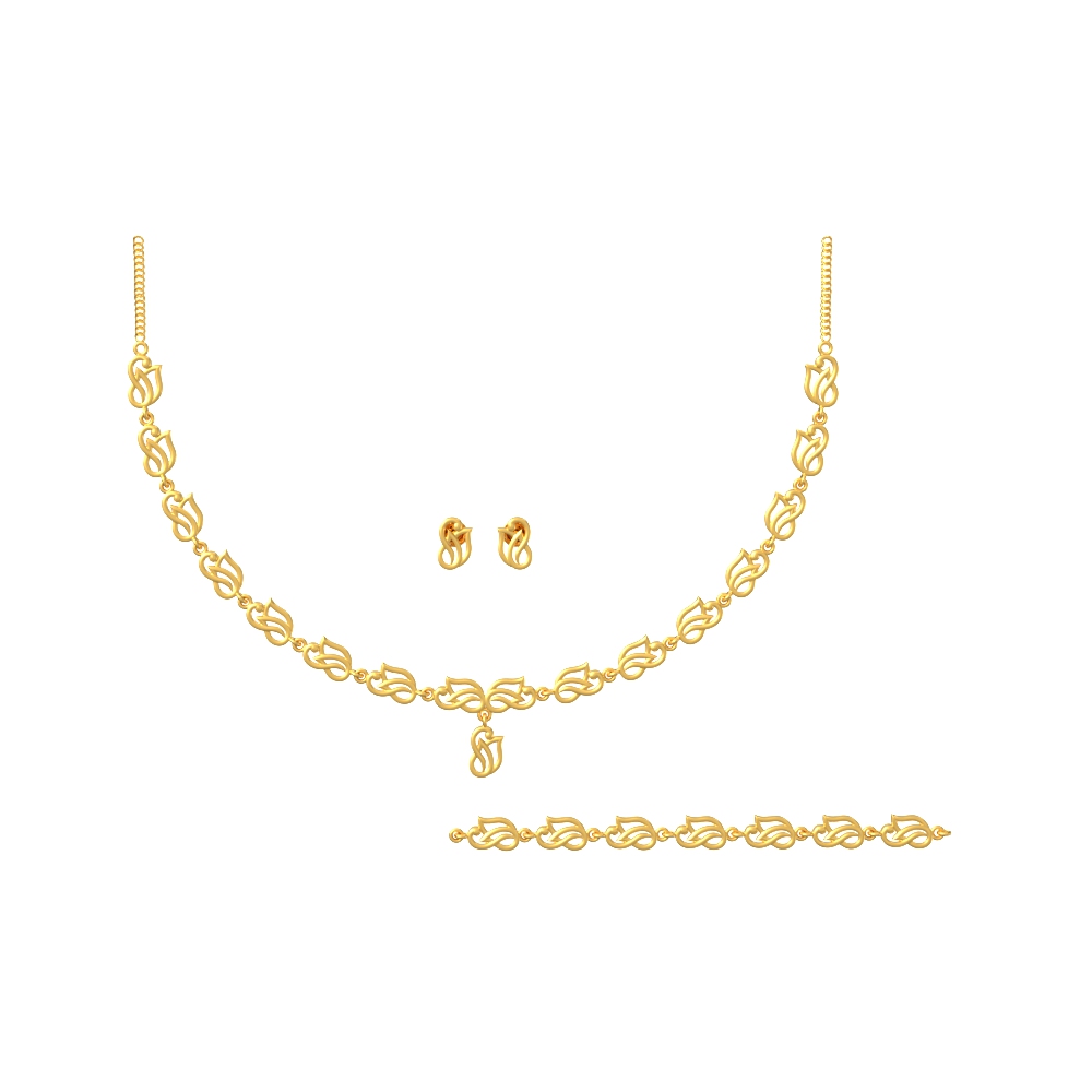 Patterned elegance gold necklace set