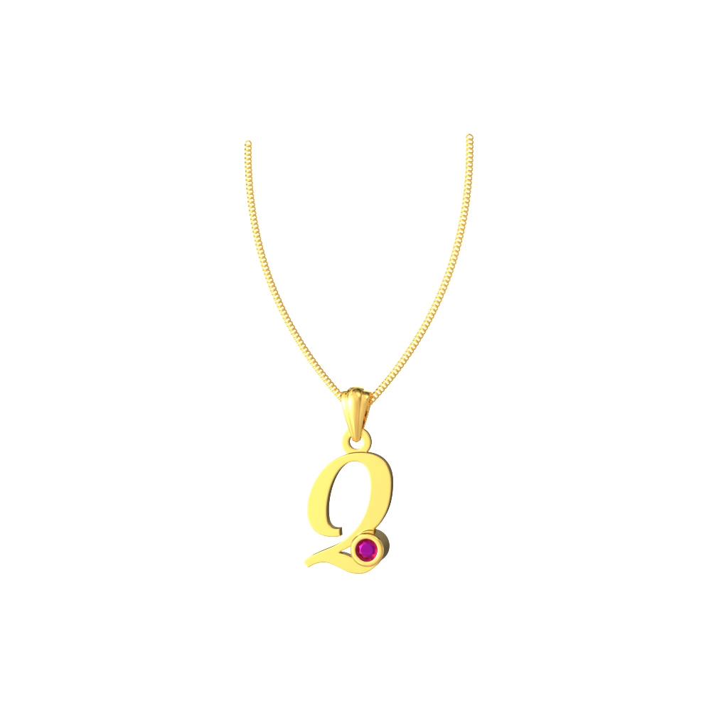 Q Initial Gold Pendant with Stone