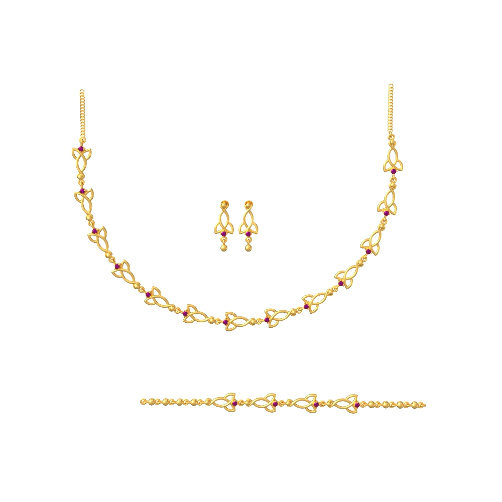 Sculpted line gold necklace set