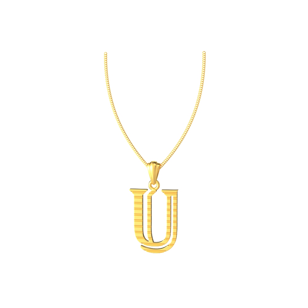 U initial alphabet gold pendant