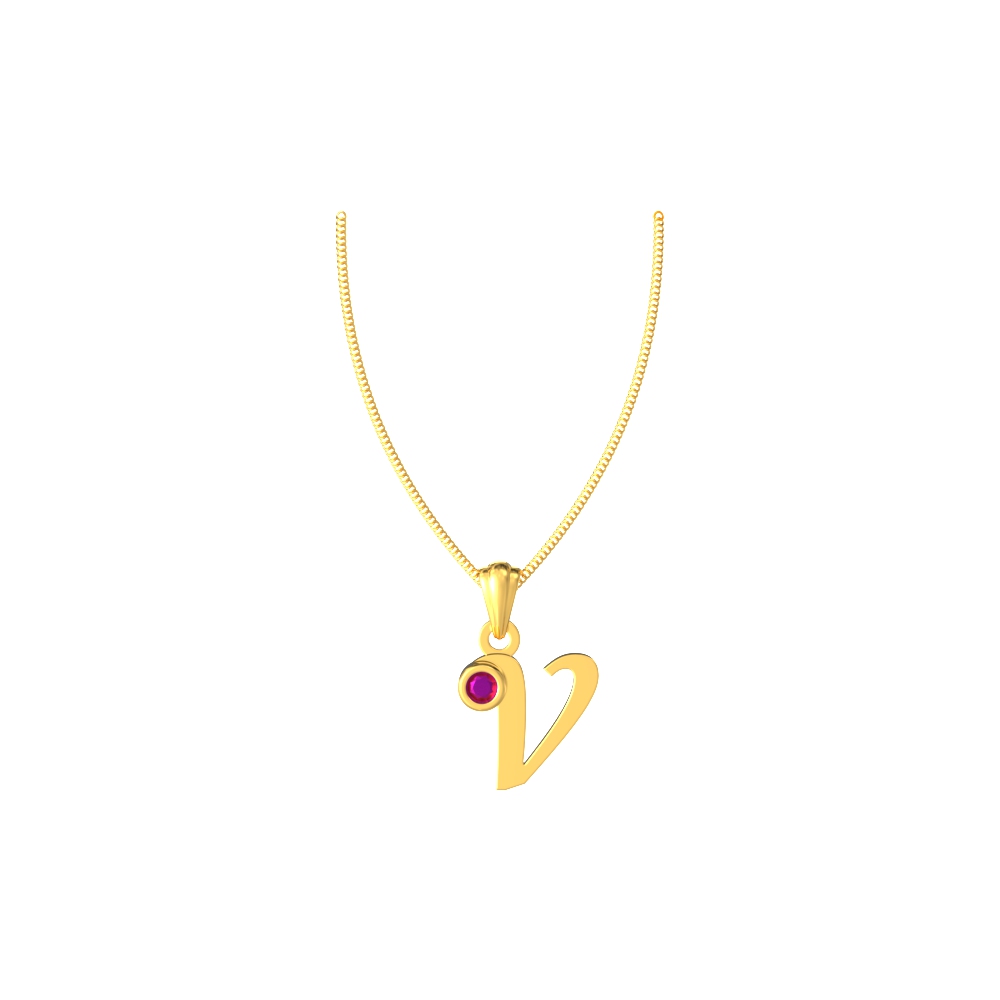 V Initial Gemstone Pendant