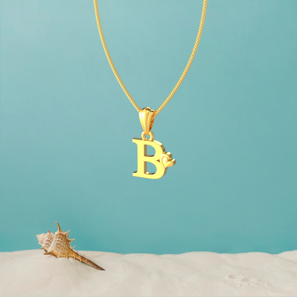 Gold B initial pendant with a lovely heart design