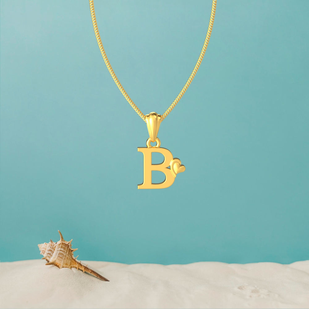 Gold B initial pendant with a lovely heart design