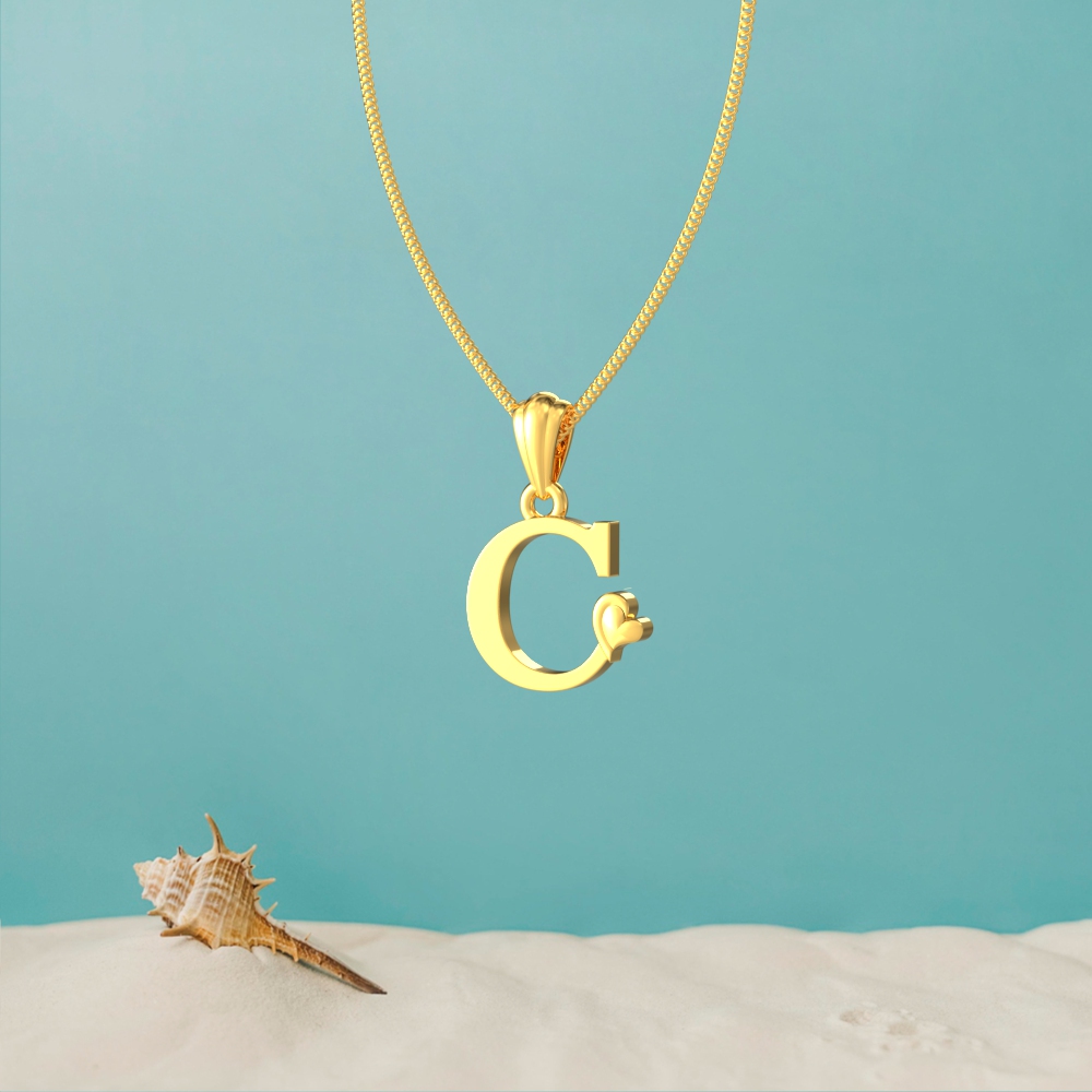 Gold C initial pendant with a lovely heart design