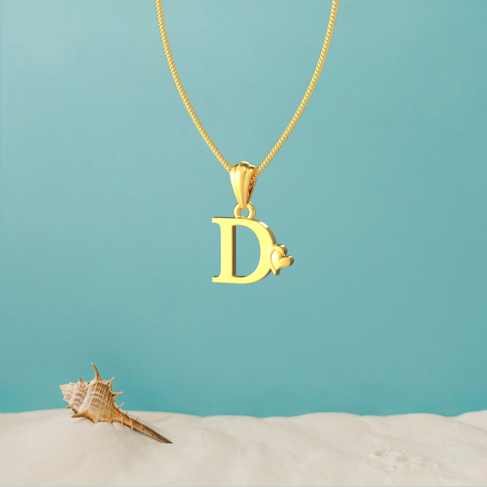 Gold D initial pendant with a lovely heart design