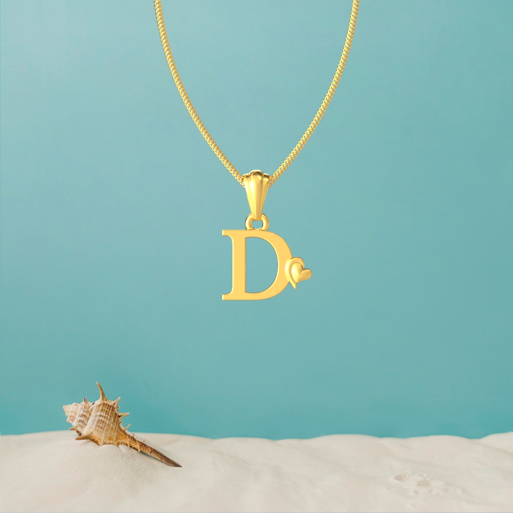 Gold D initial pendant with a lovely heart design