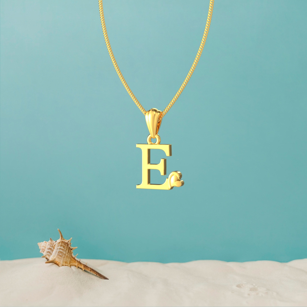 Gold E initial pendant with a lovely heart design