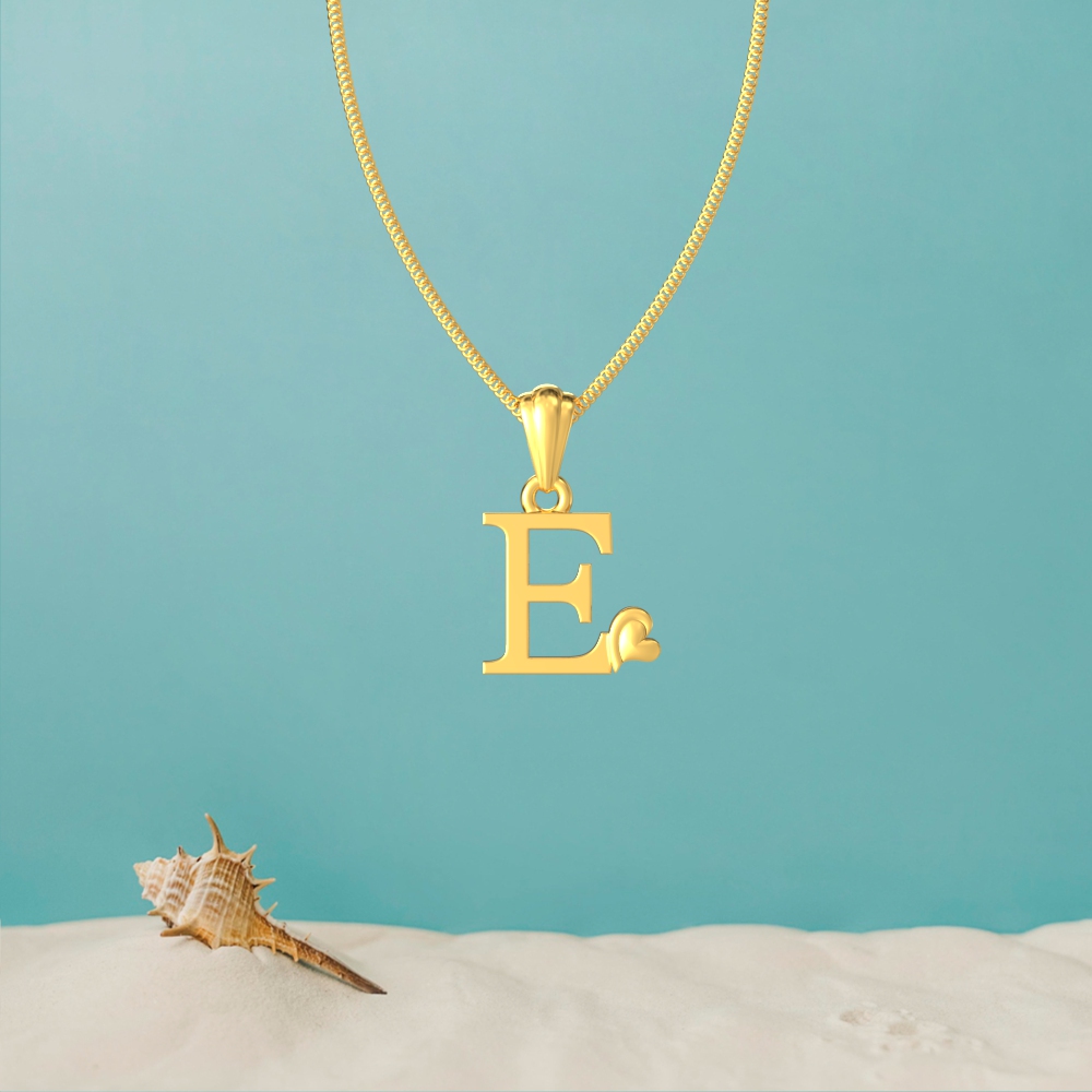 Gold E initial pendant with a lovely heart design