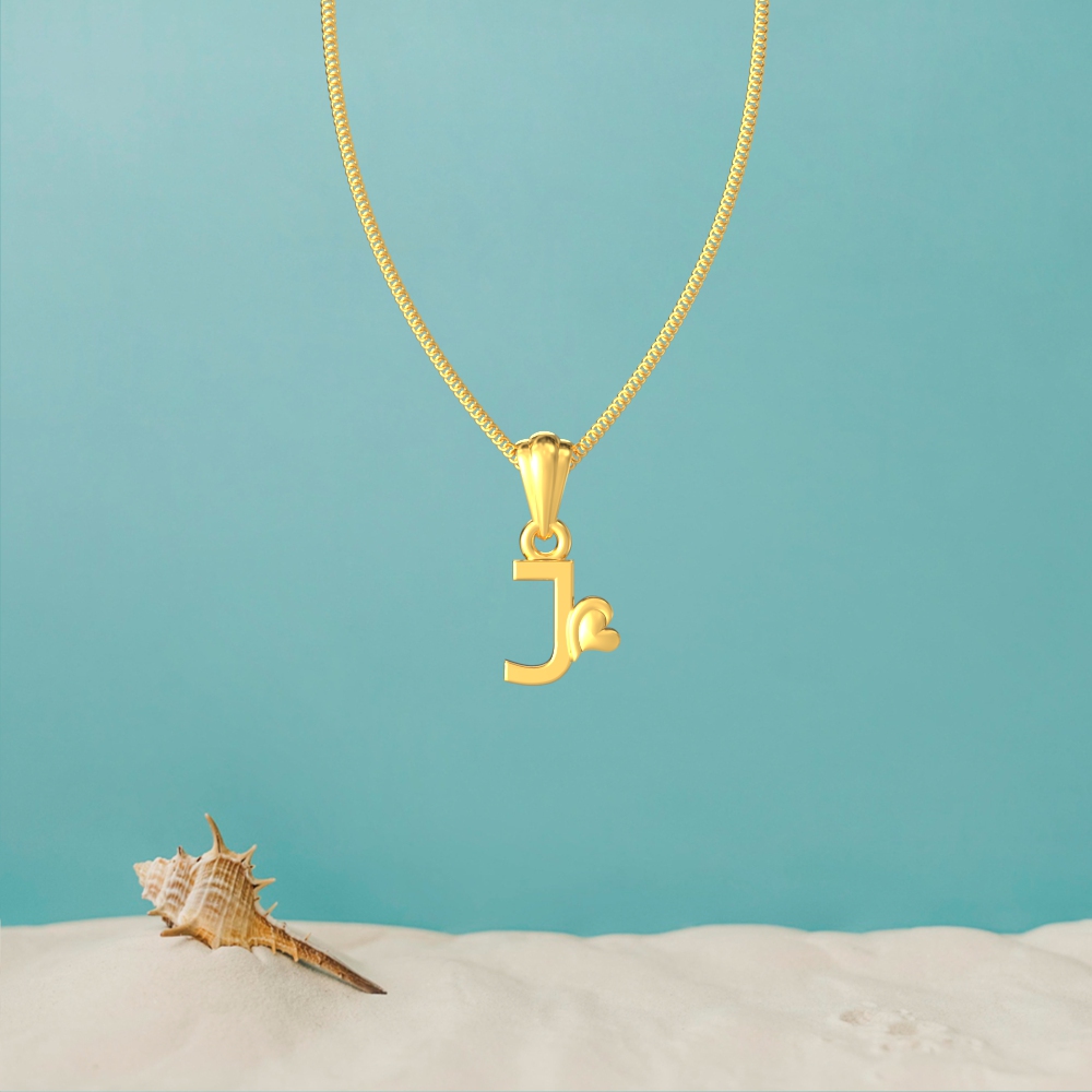 Gold J initial pendant with a lovely heart design