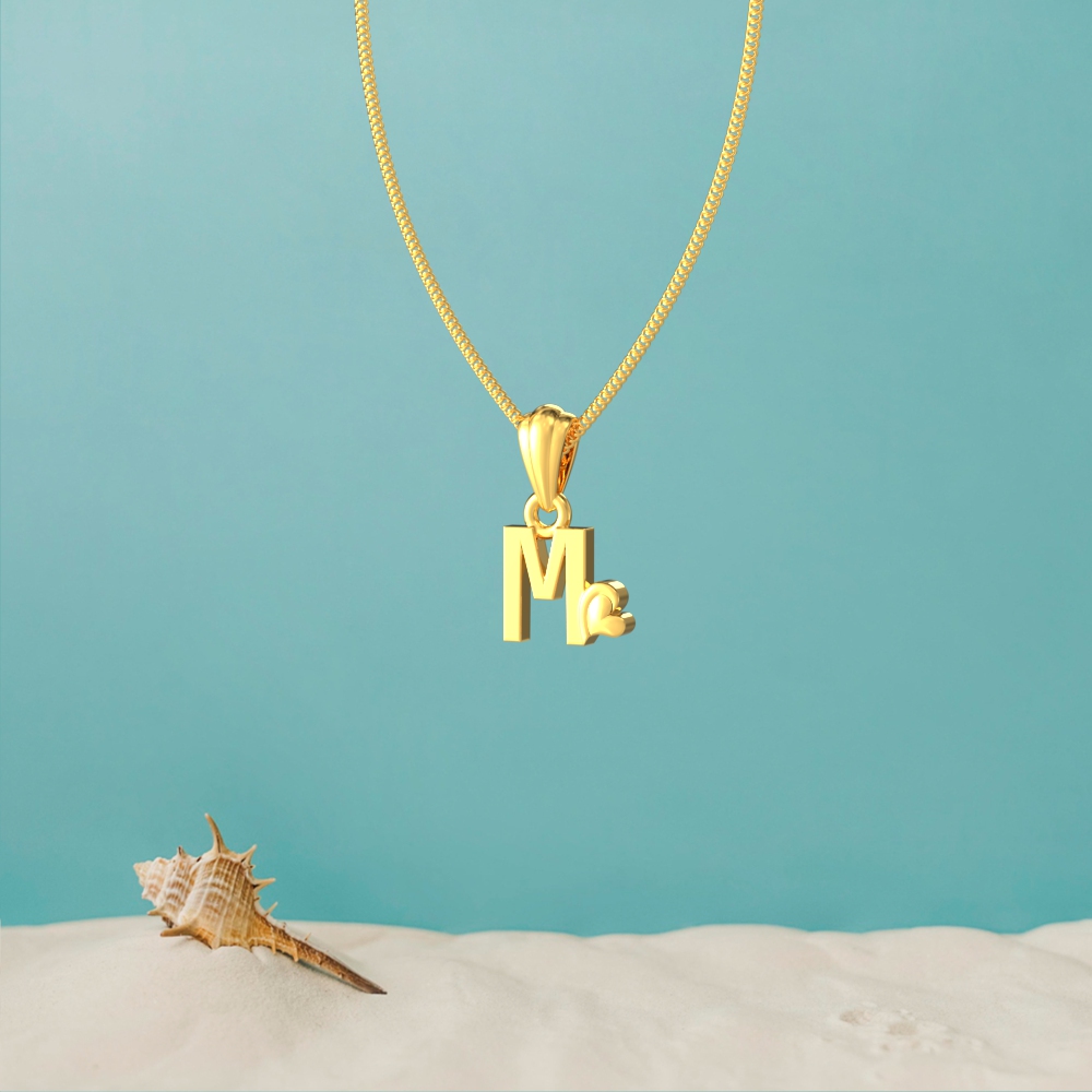 Gold M initial pendant with a lovely heart design