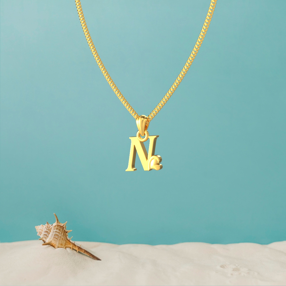 Gold N initial pendant with a lovely heart design