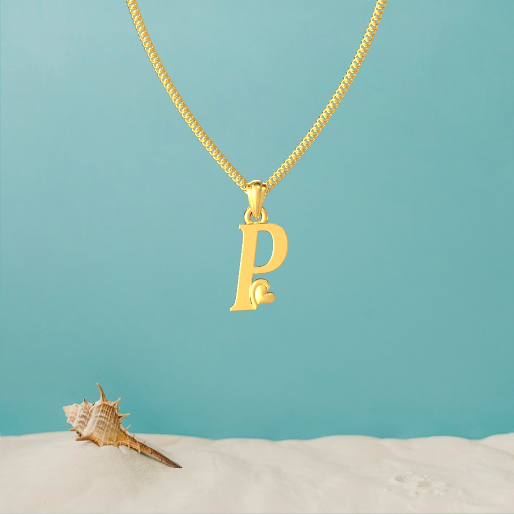 Gold P initial pendant with a lovely heart design