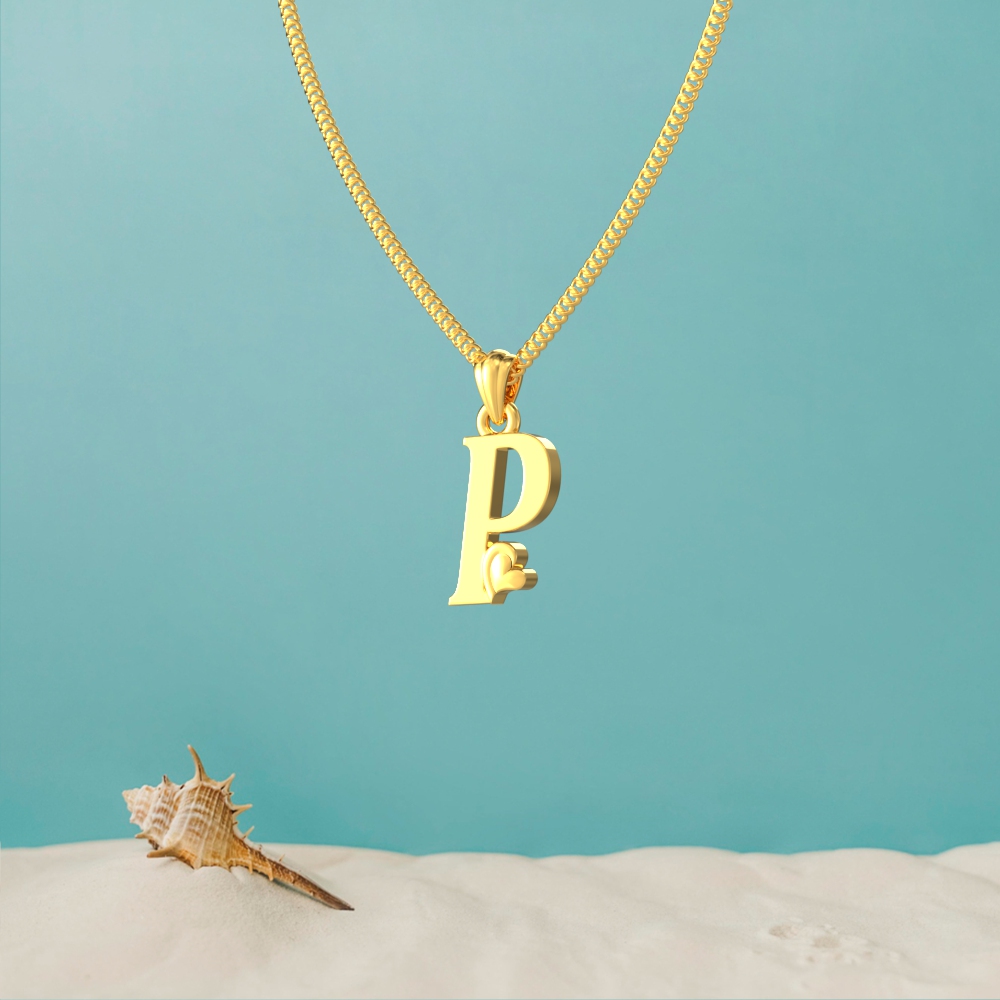 Gold P initial pendant with a lovely heart design