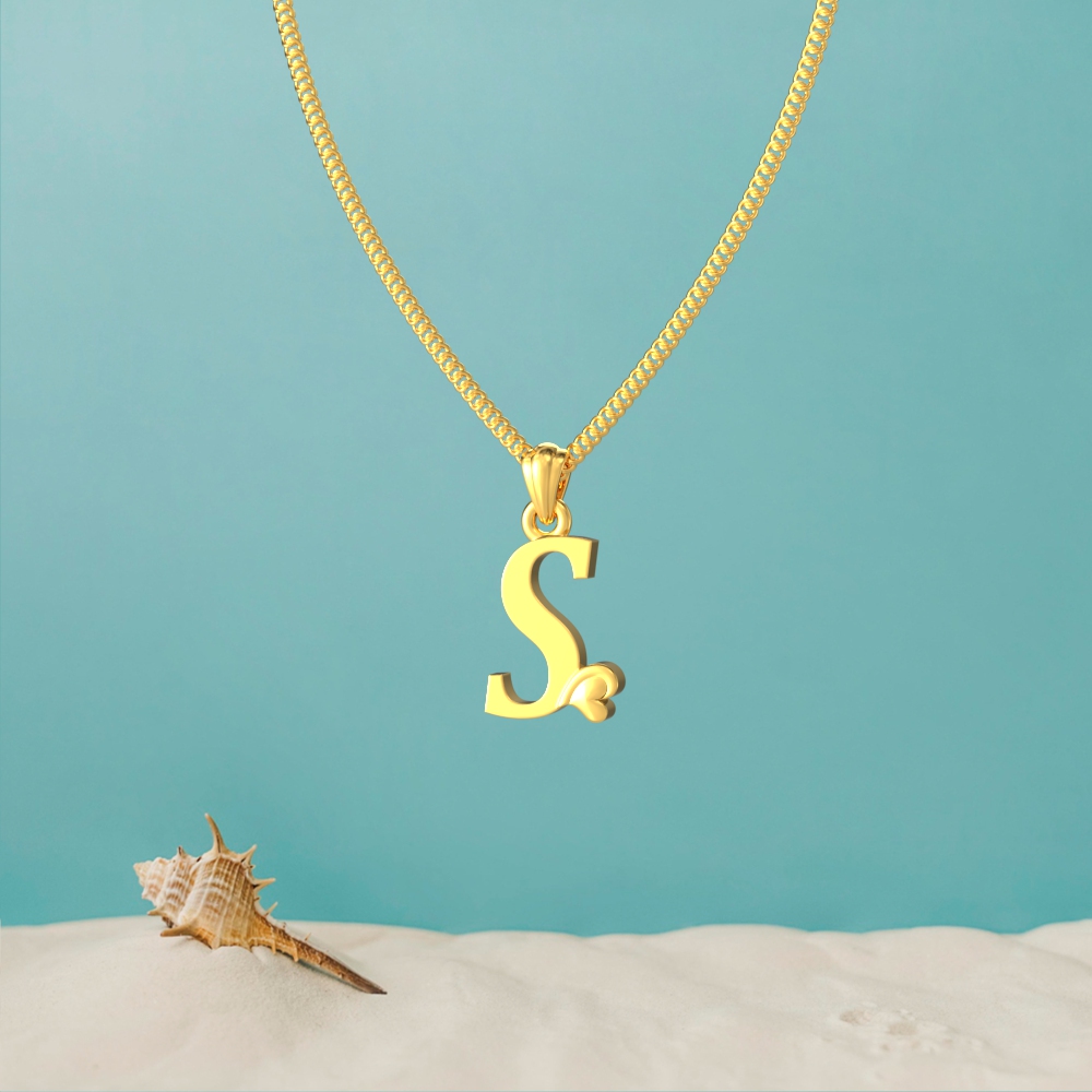 Gold S initial pendant with a lovely heart design