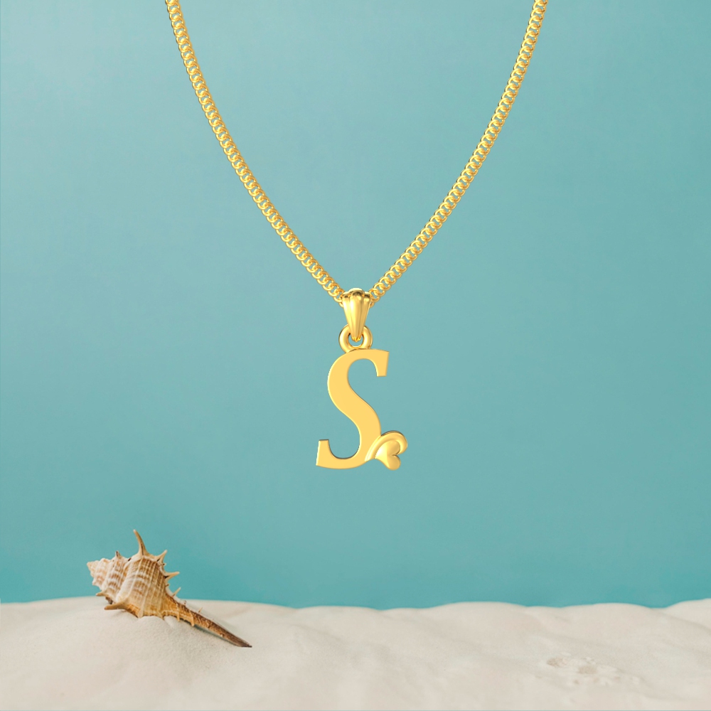 Gold S initial pendant with a lovely heart design